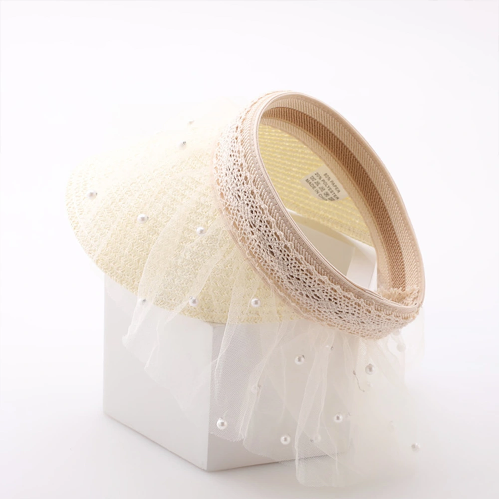 Empty Beach Straw Hat with Gauze Net Unique Sun Hat Outdoor Sun Protection Summer Hat for Outside (Khaki)