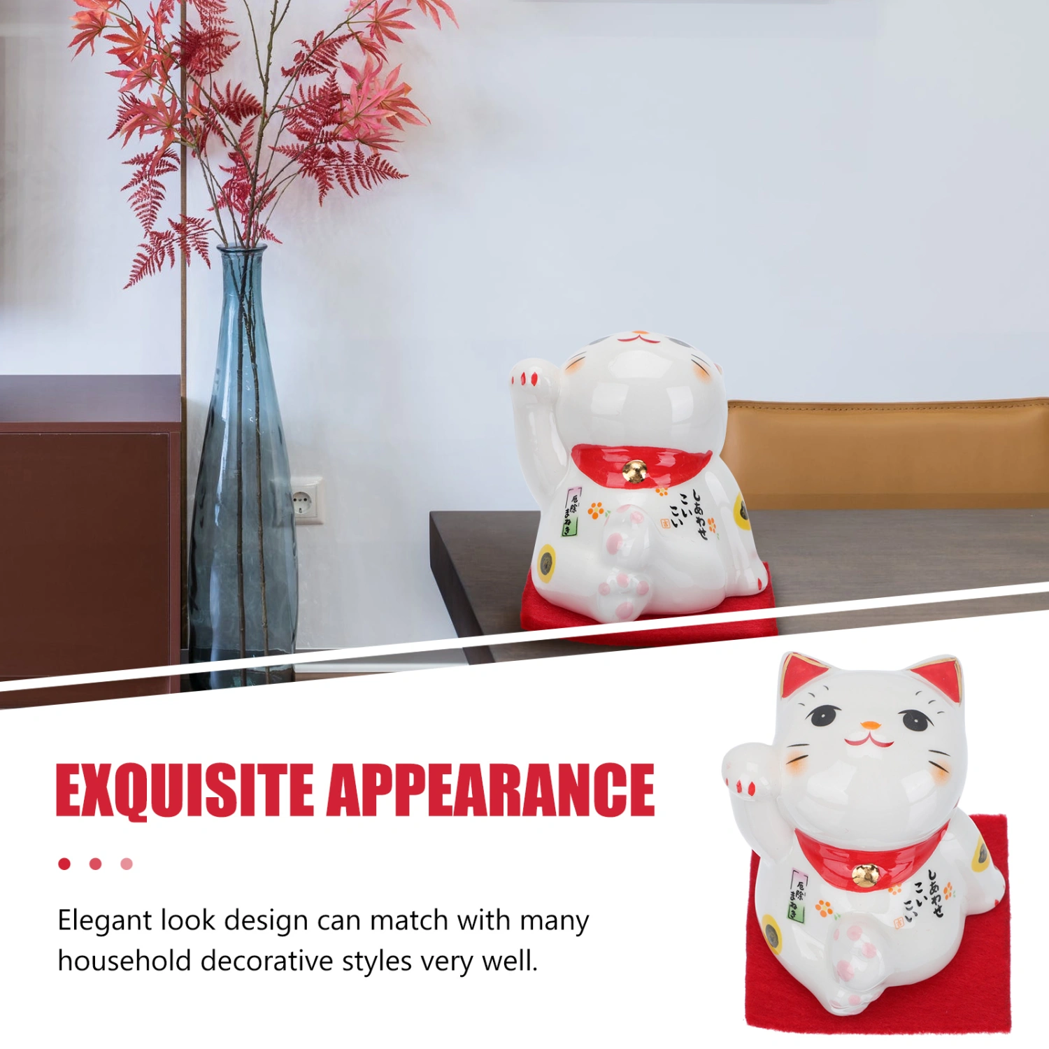 1Pc Adorable Fortune Cat Adornment Ceramic Fortune Cat Ornament Household Decor