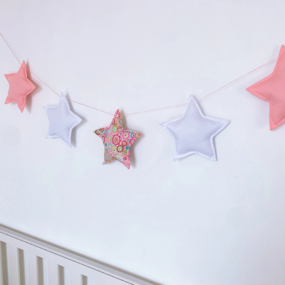 Stars String Hanging Decor Stars Banner Kids Room Wall Decoration Photography Props Decorations (5 Stars, Pink + White + Cloth)