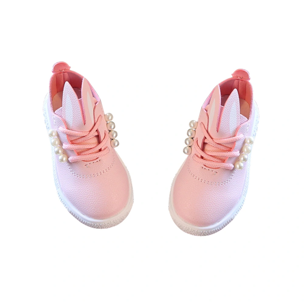 Children Imitation Pearl Boots Pink Rabbit Ear Shoes Sneaker for Girls Toddler Kids (Size 23)