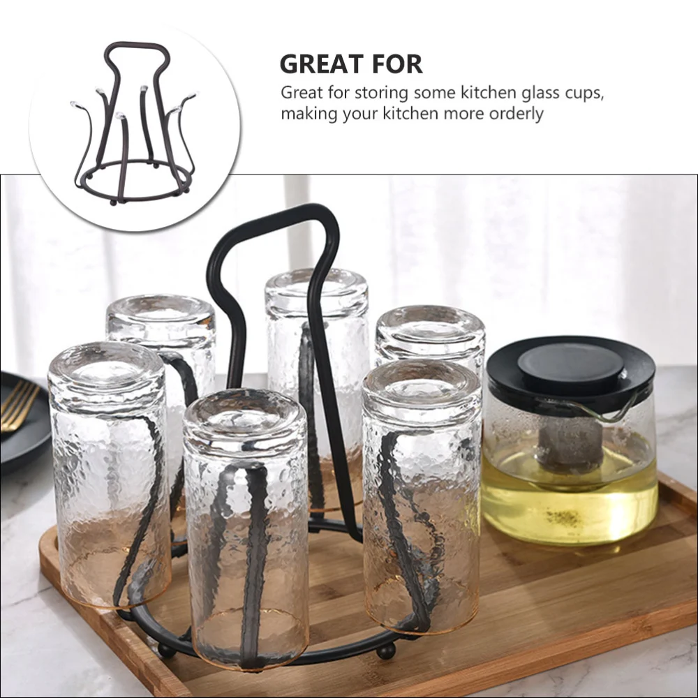 1PC Glass Cup Storage Drain Holder Kitchen Storage Rack Household Decor (Black)