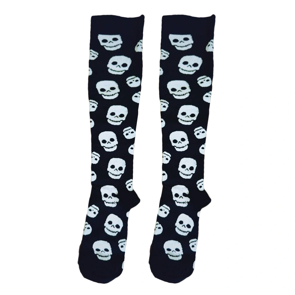 1 Pair Compression Stockings Socks Fashion Stylish Comfortable Skull Pattern Long Socks Size L/XL (Black)