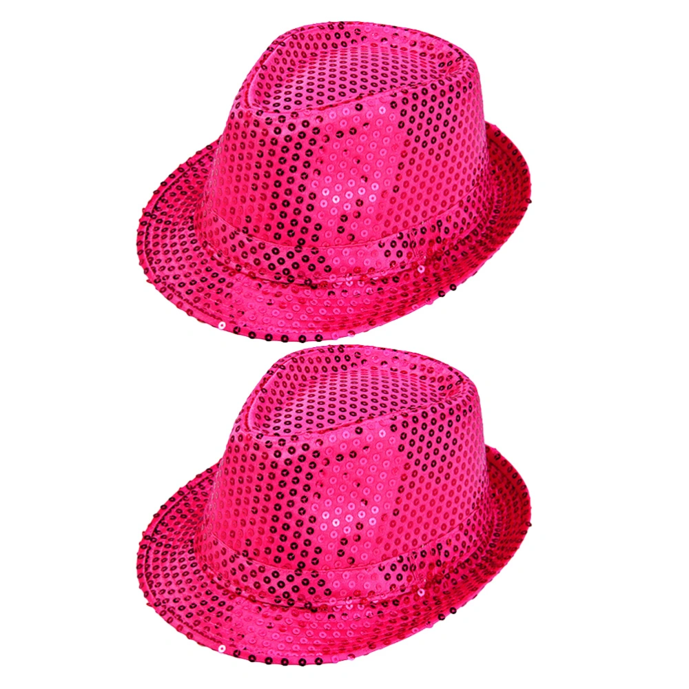 2PCS Jazz Hat Sequins Hat Magician Costume Party Dress up Accessory Performing Props for Adults (Rosy)