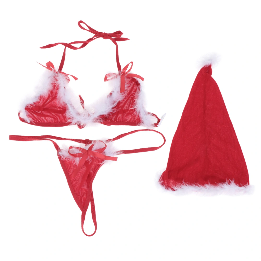 3pcs Adult Sexy Lingerie and Hat Set Christmas Underwear Bra Set Mesh Women Briefs Flirting Apparel Christmas Costume Set Uderclothes Panty for Woman Lady -Size M