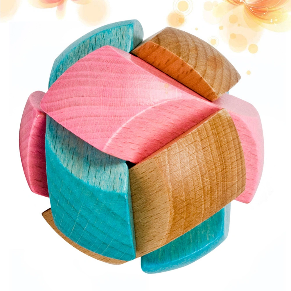 Colorful Beech Football Lock Wooden Lock Kong Ming Lock Adult Intelligence Brain Teaser Puzzle Toy Interlocking Jigsaw Puzzles for Kids Adults