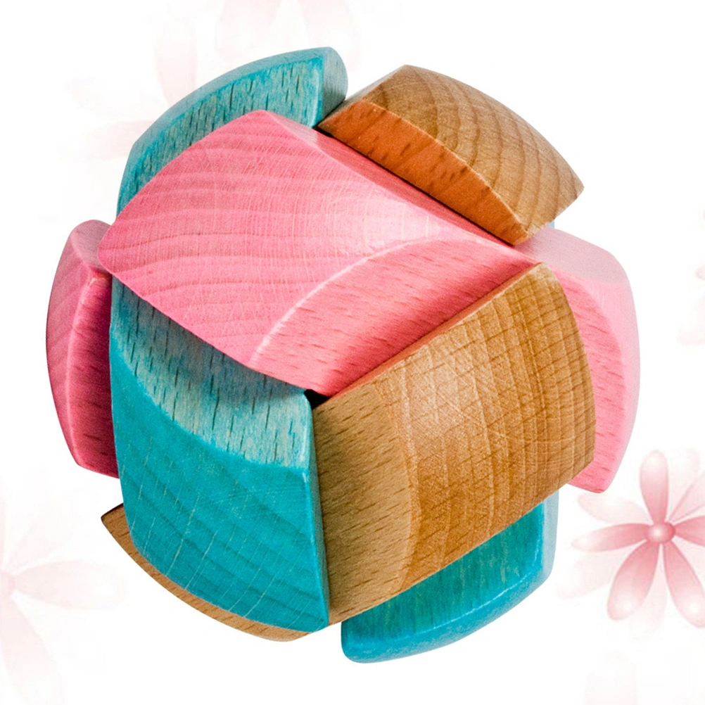 Colorful Beech Football Lock Wooden Lock Kong Ming Lock Adult Intelligence Brain Teaser Puzzle Toy Interlocking Jigsaw Puzzles for Kids Adults