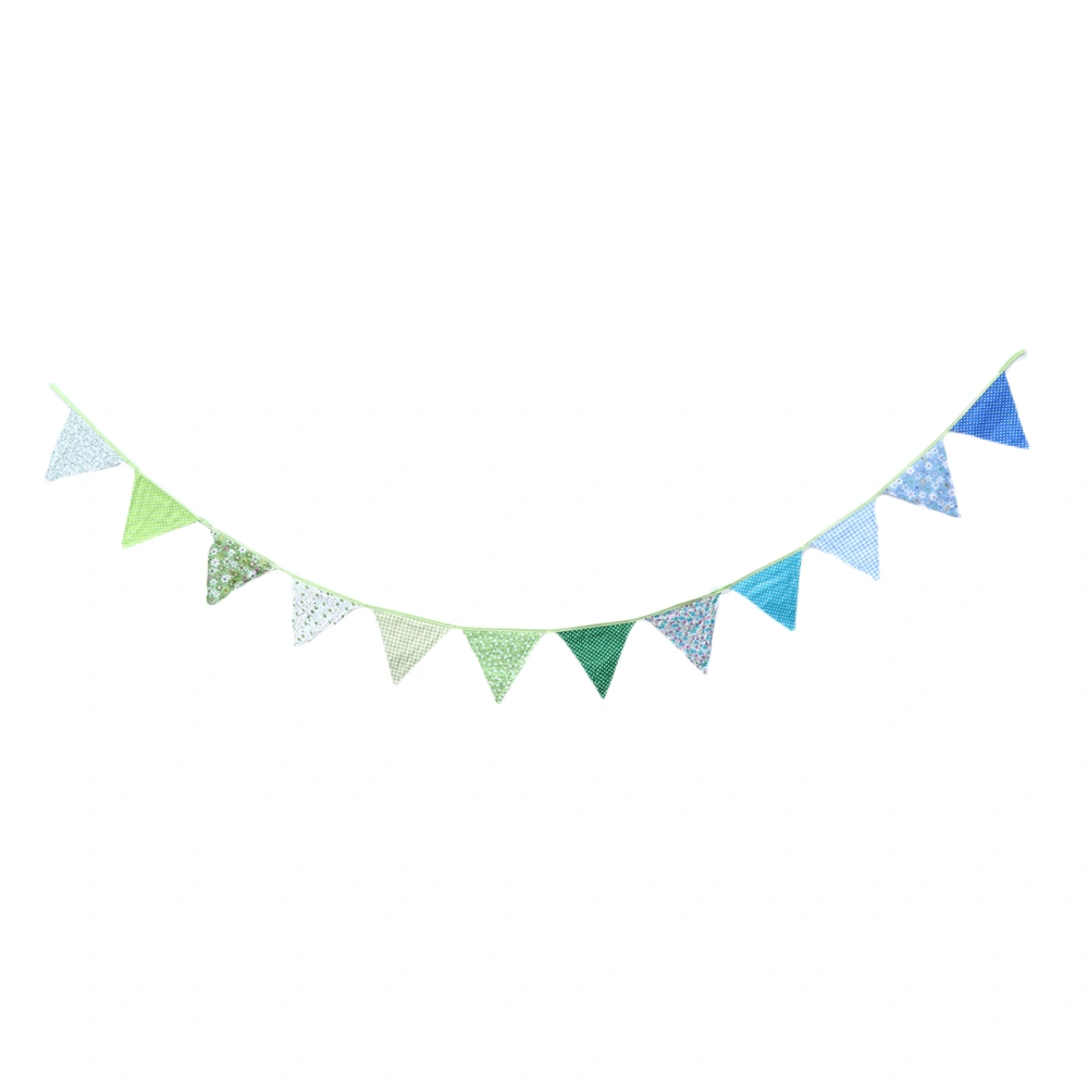 3M Pennant Flags Banner Green Blue Dots Grids Flowers Bunting Garland 12 Triangle Flags Cotton Fabric Decoration for Wedding Birthday Baby Shower Graduation