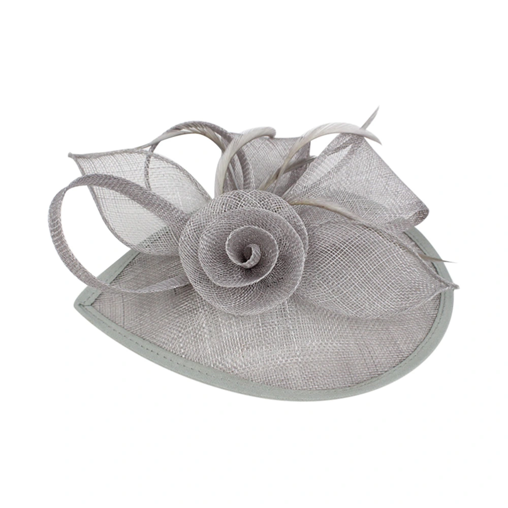 Women Vintage Feather Fascinator Flower Cocktail Tea Party Headwear for Wedding Party Hat (Gray)