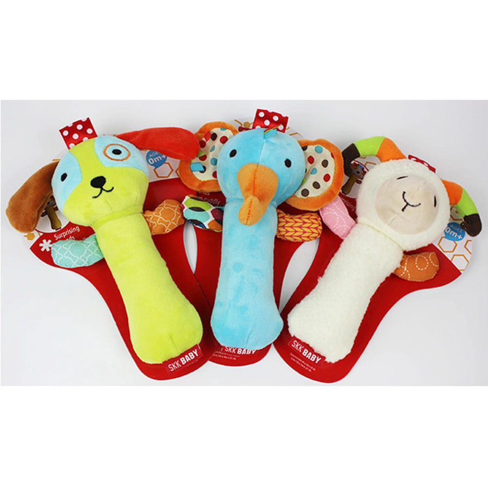 Animal Baby Elephant Rattle and Squeaker Toy BB Stick Bell Shaker Newborn Grabbing Toy