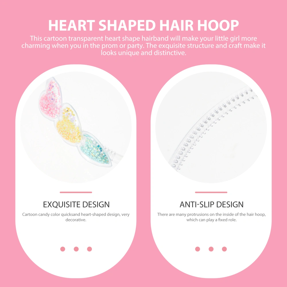 5PCS Cartoon Transparent Heart-shaped Hair Hoops Kids Candy-colored Quicksand Headbands