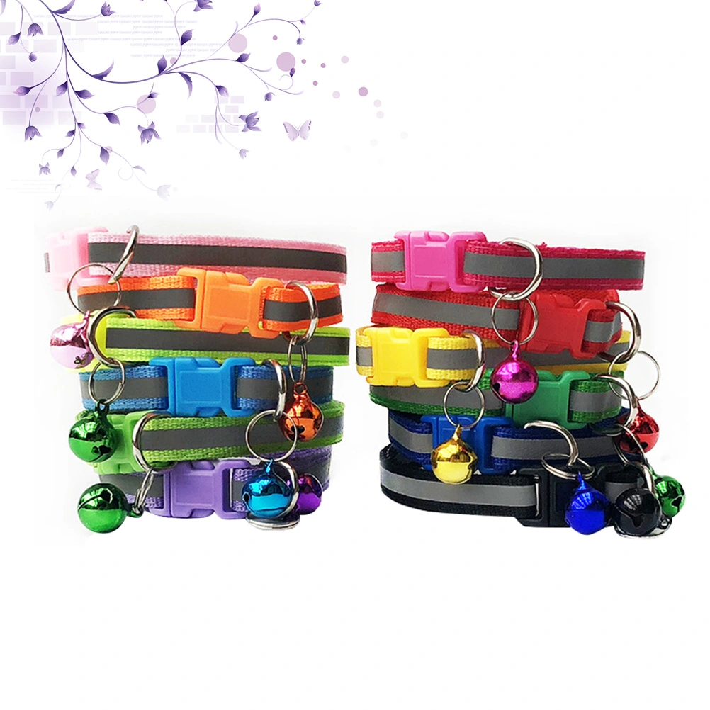 12pcs Colorful Adjustable Reflective Pets Collar with Bell for Cat Kitty Puppy Small Dogs (Mixed Color)