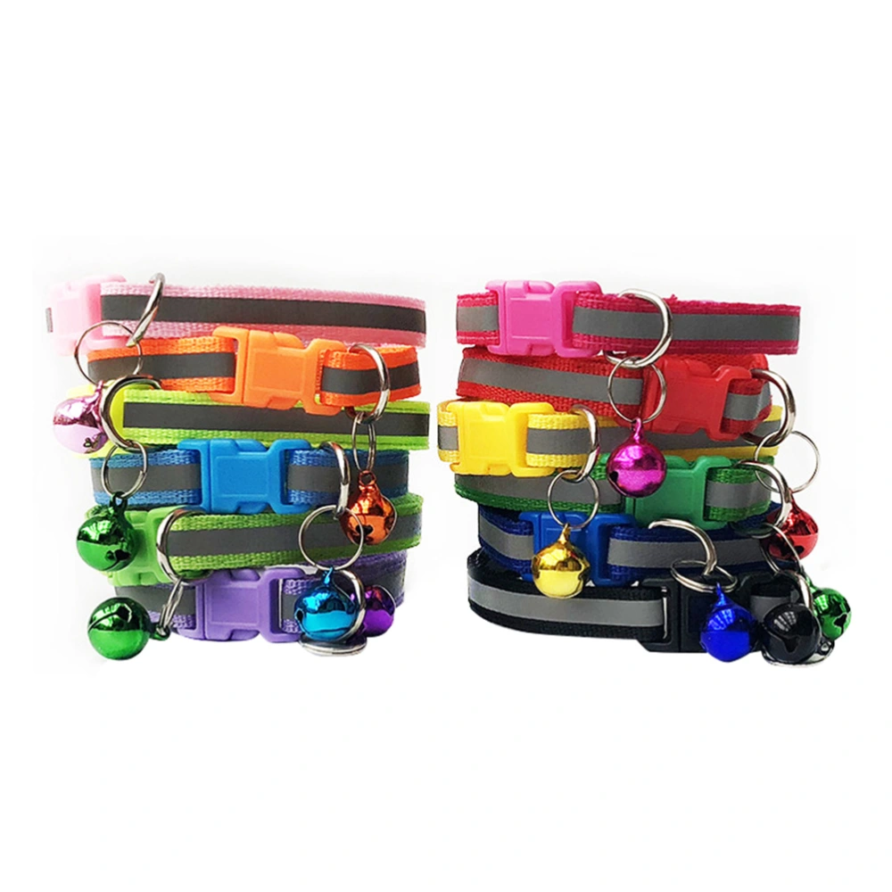 12pcs Colorful Adjustable Reflective Pets Collar with Bell for Cat Kitty Puppy Small Dogs (Mixed Color)