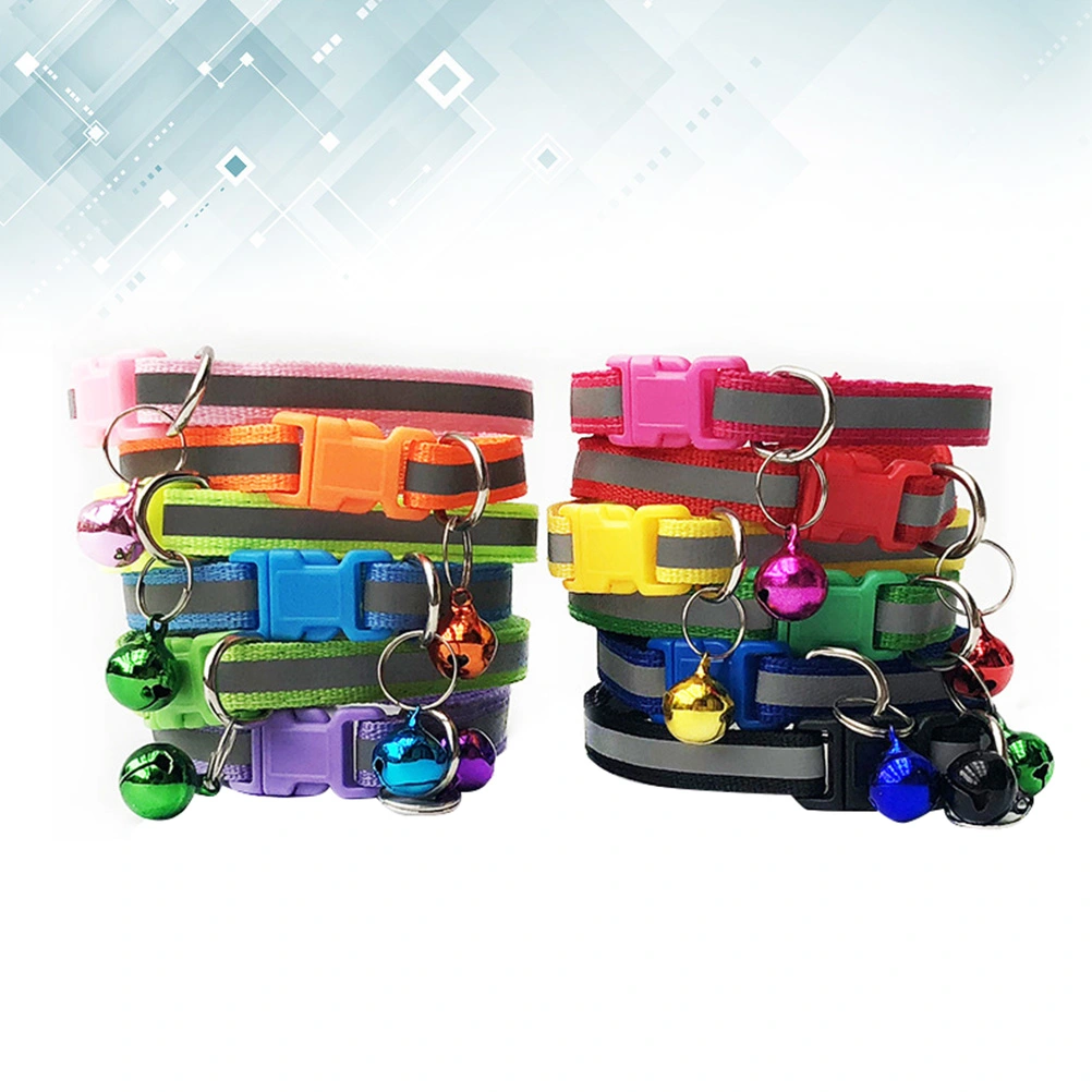 12pcs Colorful Adjustable Reflective Pets Collar with Bell for Cat Kitty Puppy Small Dogs (Mixed Color)