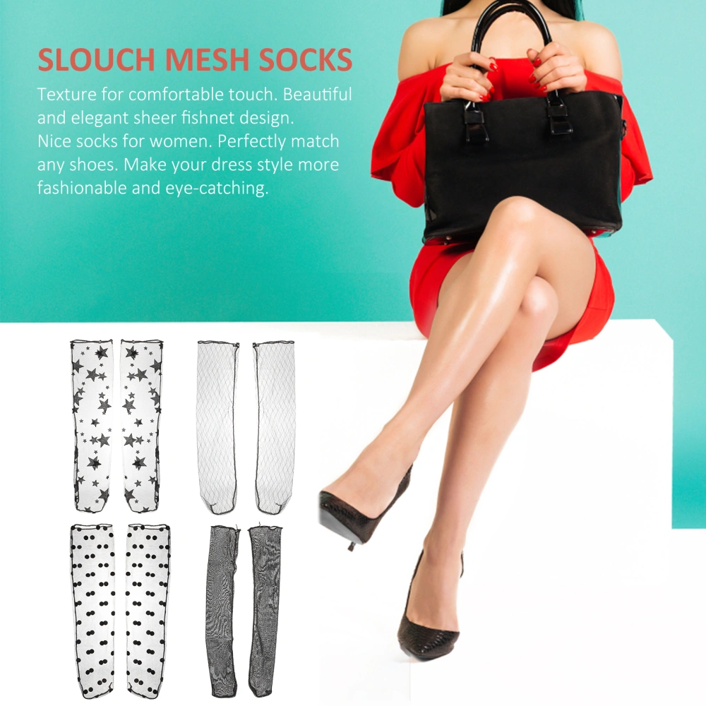 4 Pairs Women Sheer Slouch Socks Sexy Fishnet Mesh Socks Slouch for Dressing