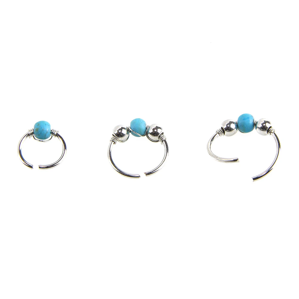 3pcs Nose Ring Nose Bead Studs Nostril Nose Earring Piercing Jewelry 6mm 8mm 10mm (Silver Bead & Turquoise)