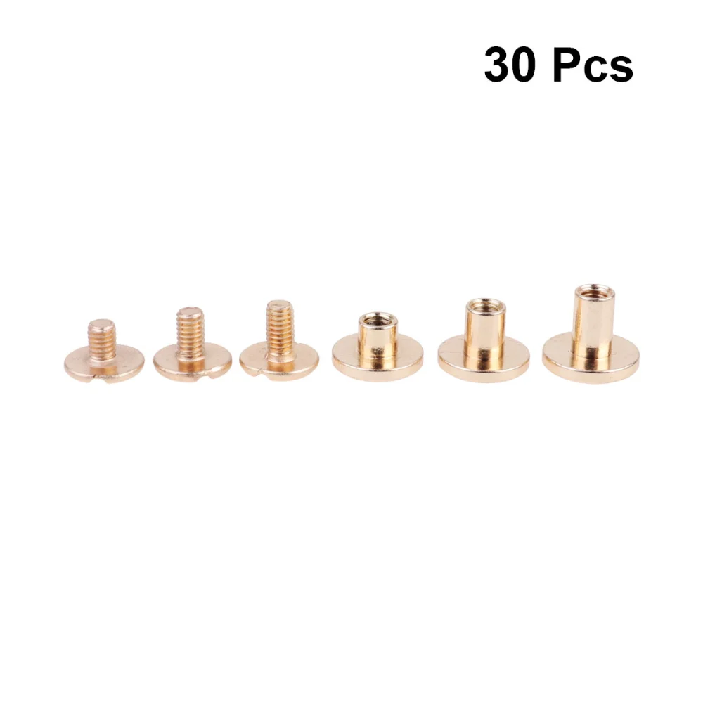 30 Pcs Copper Flat Head Screws Stud Flat Fastener Belt Harness Nail Rivets Leather Notebook Craft DIY (Golden, 5mm, 6.5mm, 8mm Style)