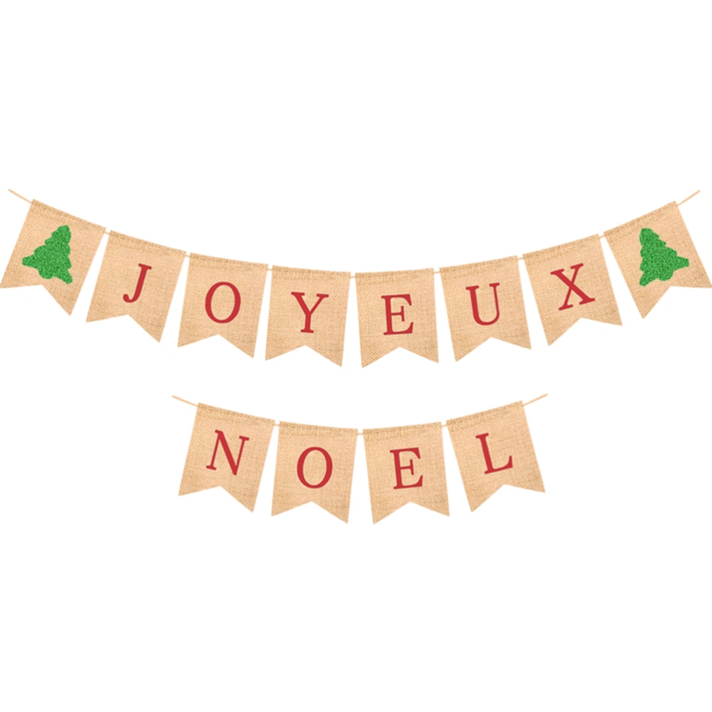 Christmas Burlap Bunting Banner Hanging Decorative Banner Festival Party Supplies (JOYEUX NOEL)