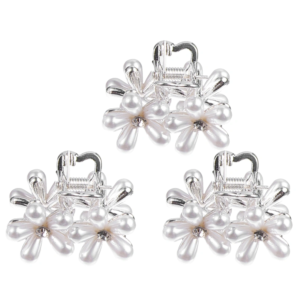 3pcs Mini Barrette Clip Hair Clip Pearl Hair Barrette Romantic Flower Hairpin