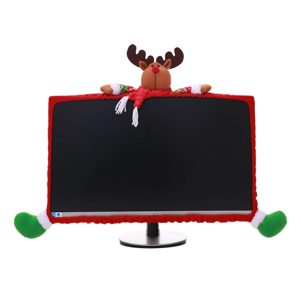 25-35inch Screen Desktop Computer Monitor Cover Elk Protector Christmas Decorations Festival Ornament (Red)