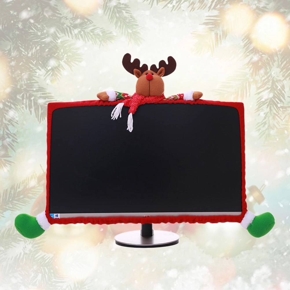 25-35inch Screen Desktop Computer Monitor Cover Elk Protector Christmas Decorations Festival Ornament (Red)