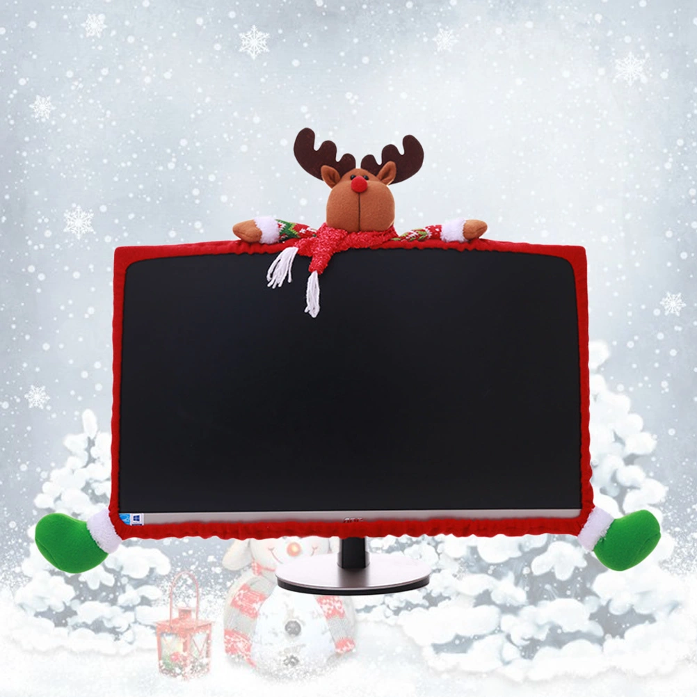 25-35inch Screen Desktop Computer Monitor Cover Elk Protector Christmas Decorations Festival Ornament (Red)