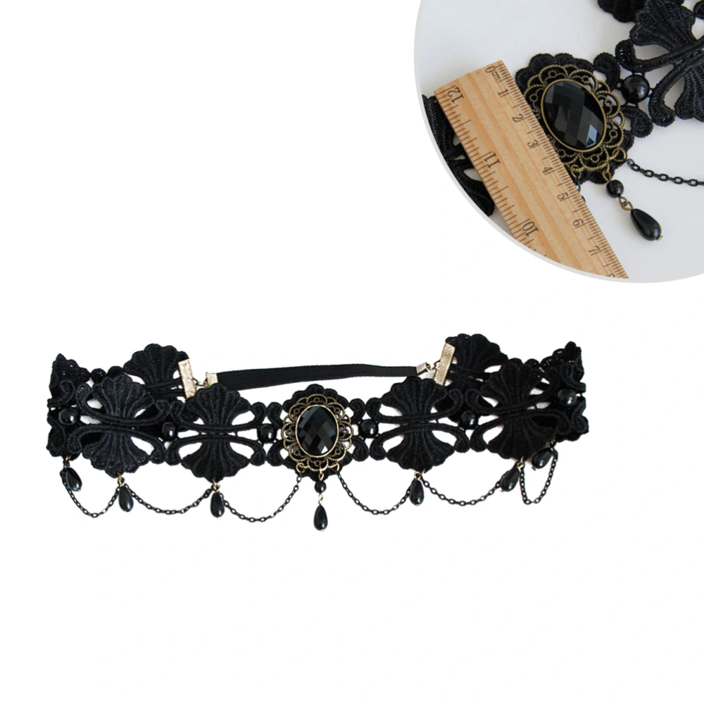 Queen Forehead Band Pearl Elastic Lace Headband Halloween Headwear Dress-up Accessory for Masquerade Costume Party Cosplay