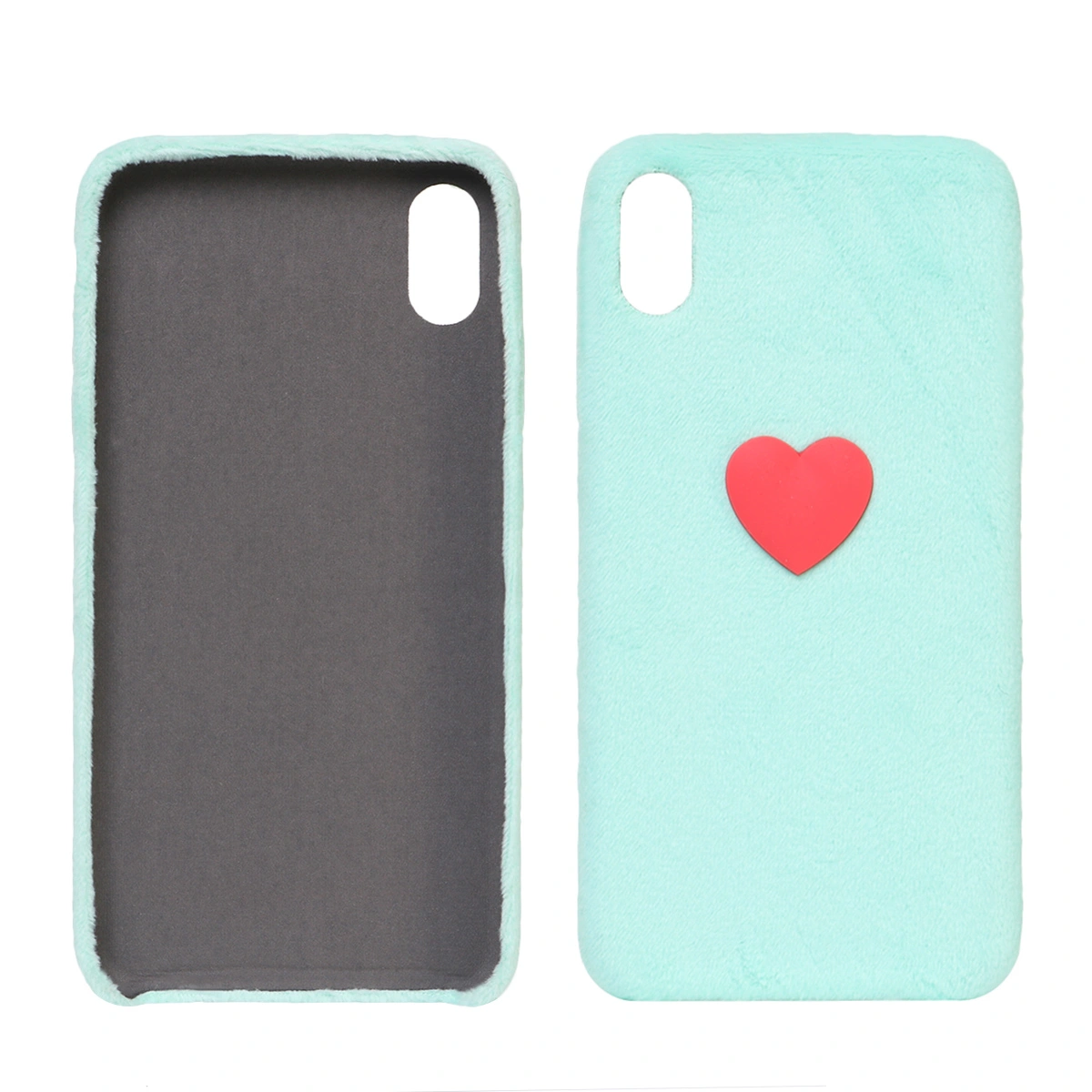 Fuzzy Phone Cover Winter Warm Plush Heart Fluffy TPU Back Shock-proof Anti-fall Phone Case for iPhone XR (Green)