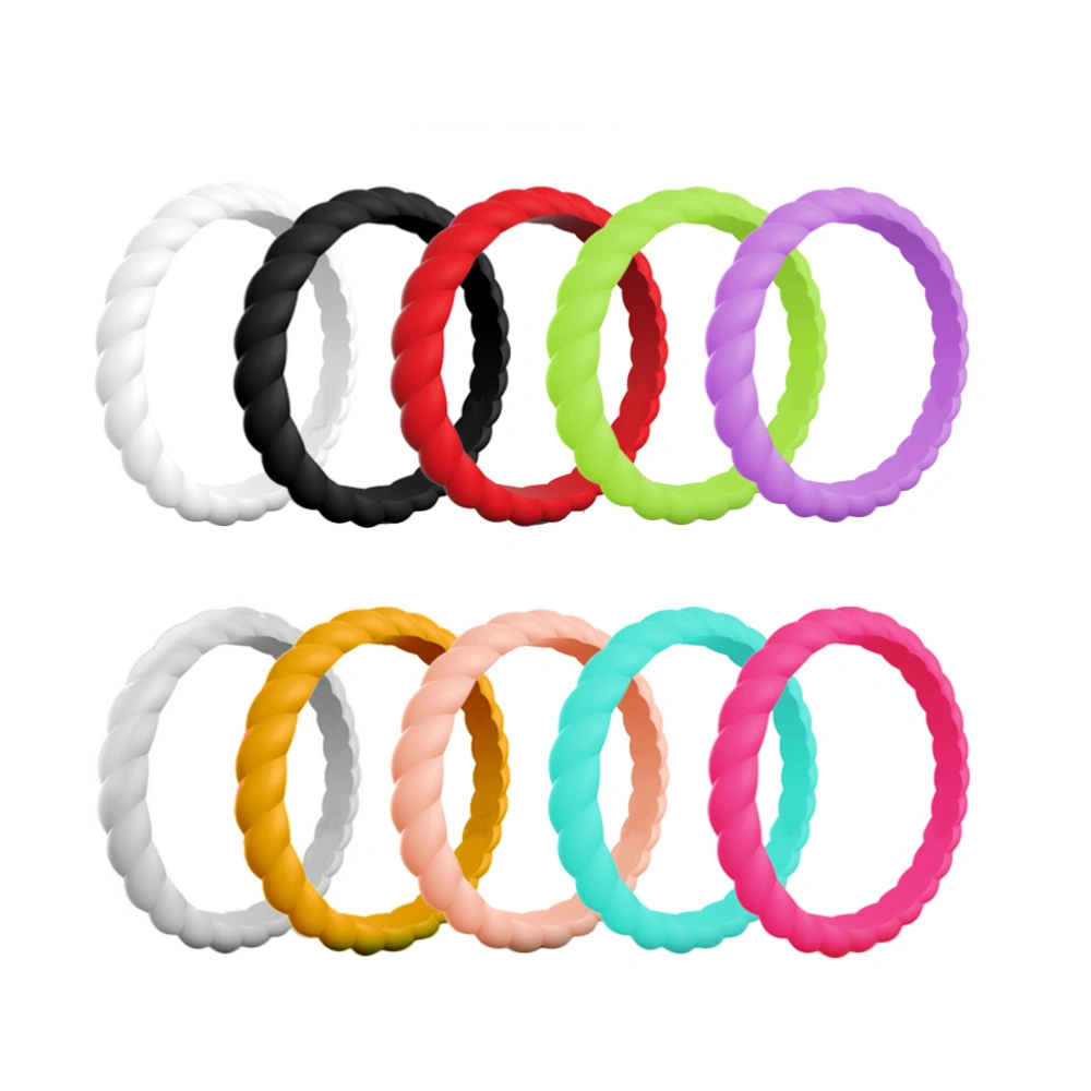 10pcs Mixed Colors Fashion 3mm Thin Braided Silicone Ring Wedding Rings Sports Hypoallergenic Flexible Woven Rubber Finger Ring for Women