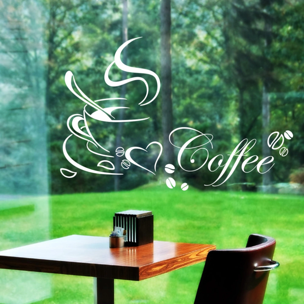 Coffee Cup with Coffee English Word Removable Wall Stickers Mural Decals for Living Room Bedroom