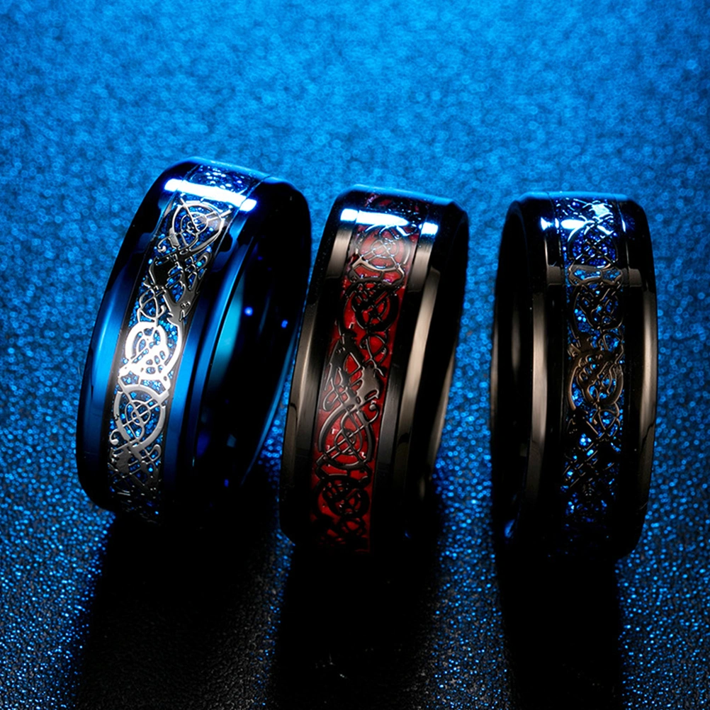 1Pc Mirror Polishing Finger Ring Unique Nibelon Carbon Fiber Ring Fashion Personality Cool Men Ring Jewelry (Blue and Blue Bottom Size 9 )