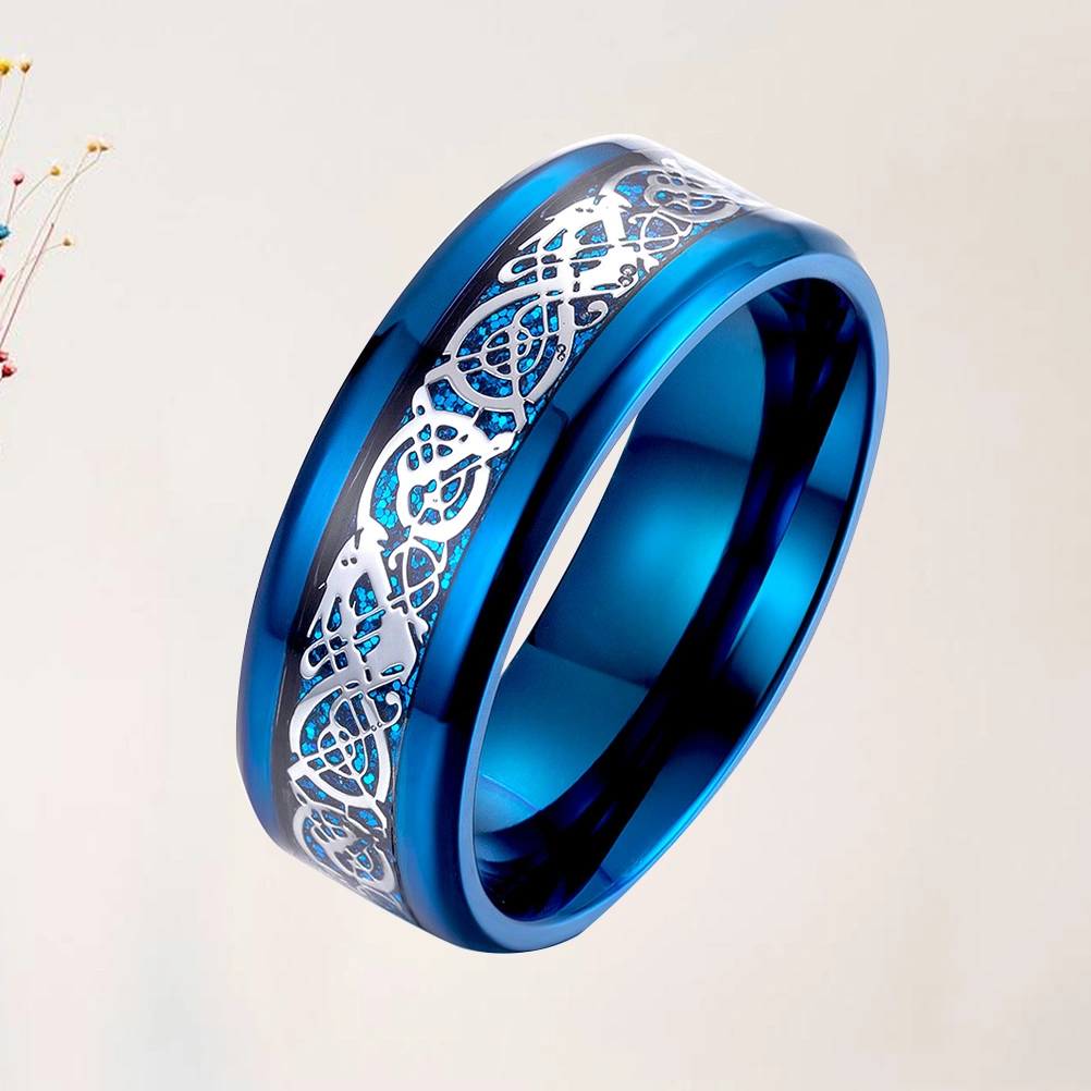 1Pc Mirror Polishing Finger Ring Unique Nibelon Carbon Fiber Ring Fashion Personality Cool Men Ring Jewelry (Blue and Blue Bottom Size 9 )
