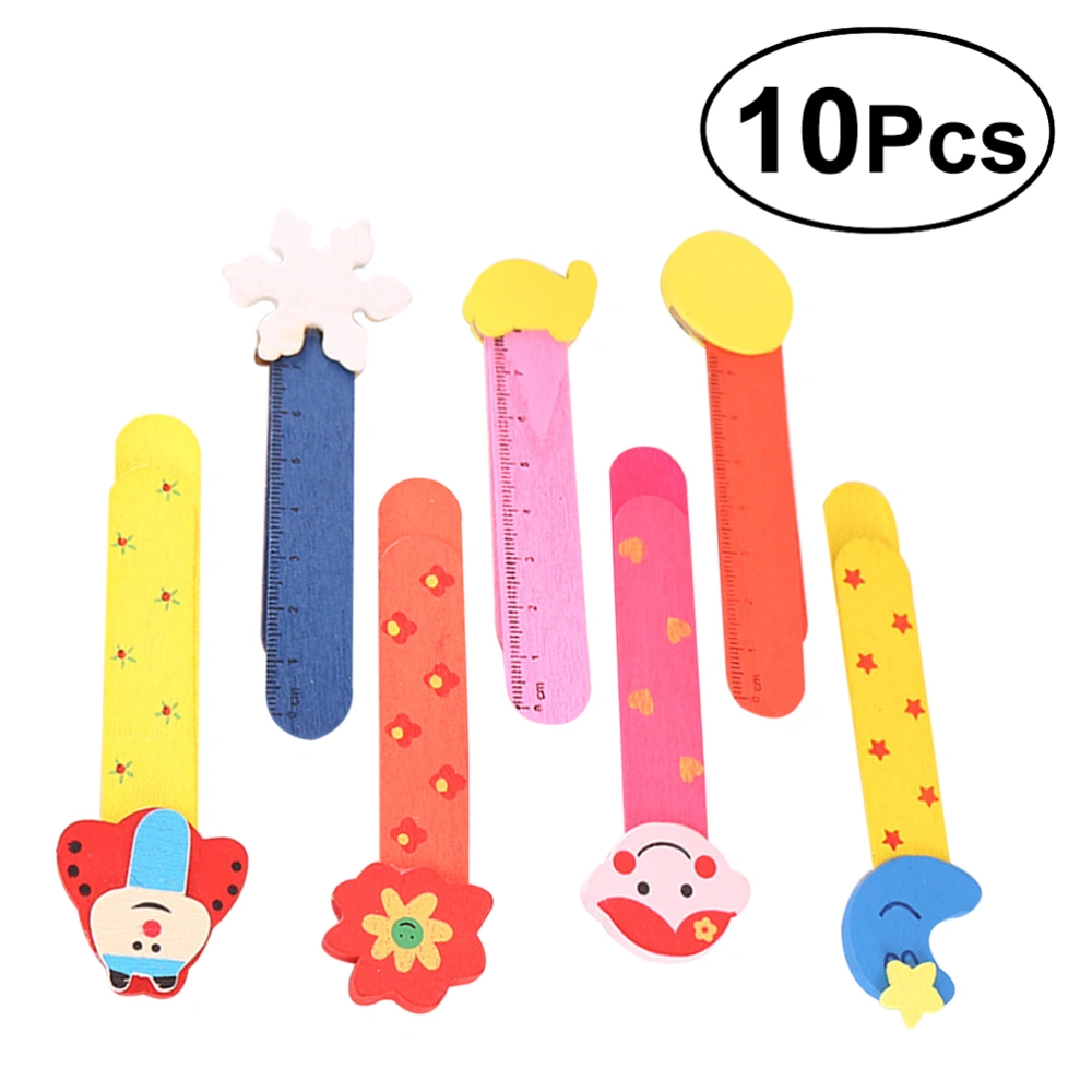 10 Pcs Bookmark Cartoon Wood Book Marker with Ruler Scale Wooden Bookmarker for Kids Students(Random Pattern)