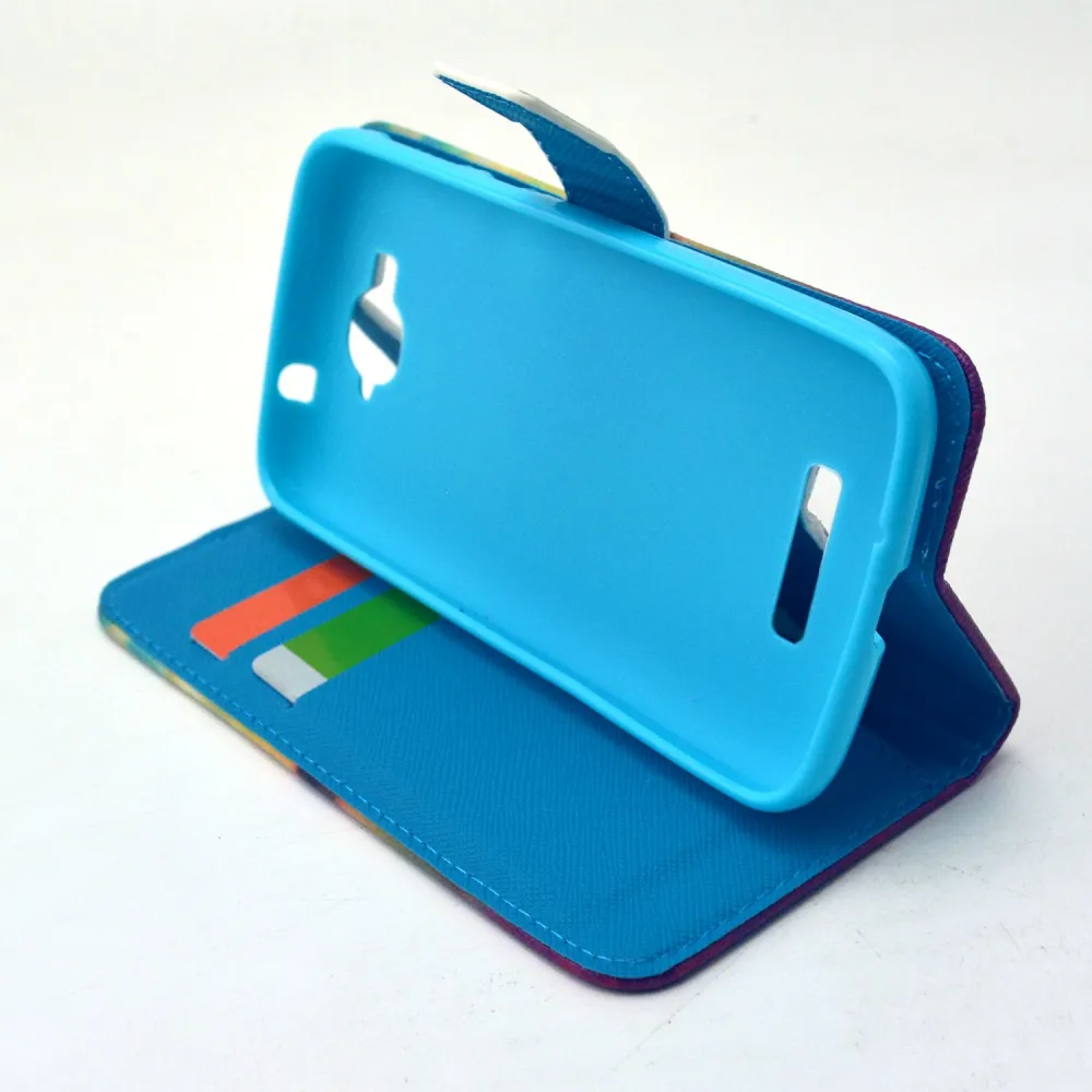 Here Comes the Sun Pattern Folding Stand Folio Case Cover Wallet Slots with Magnetic Closure for Alcatel One Touch C7