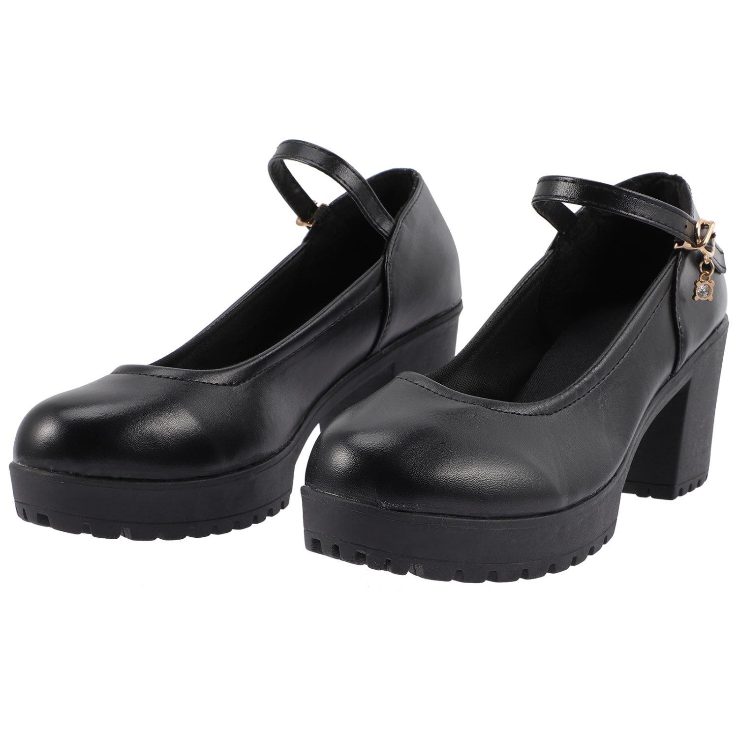 1 Pair Round Head Low Mouth High Heels Stylish Female High-heeled Shoes (Black)