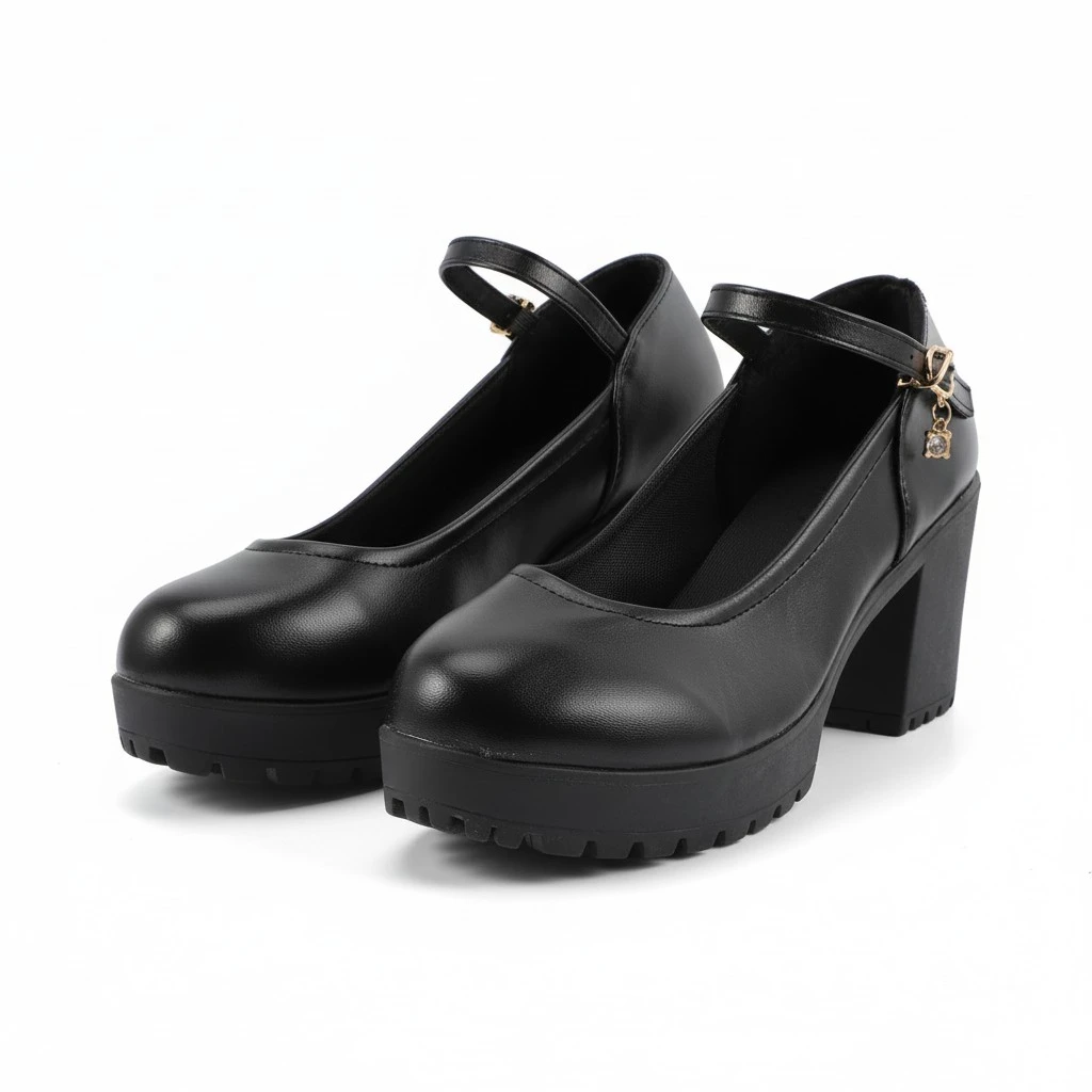 1 Pair Round Head Low Mouth High Heels Stylish Female High-heeled Shoes (Black)