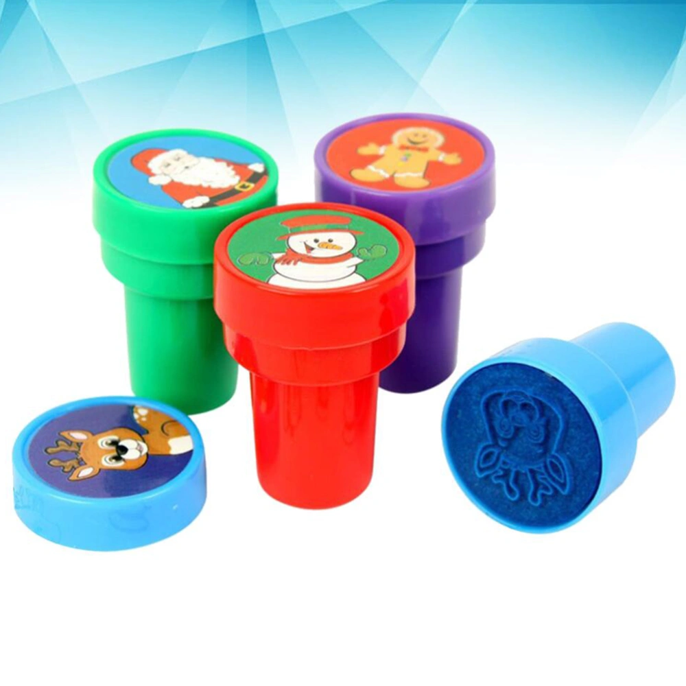 8 Pcs Plastic Stamps Christmas Cartoon Mini Stampers Kids School Prizes Learn Props Birthday Party Gift (As Shown)