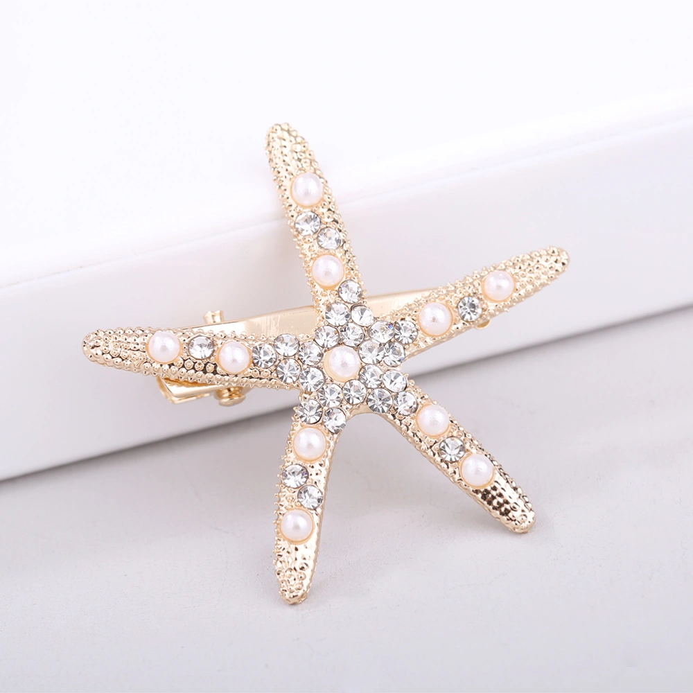 2PCS Alloy Sea Star Hair Clips Pearl Rhinestone Duckbill Clip Star Barrettes Styling Hair Decoration for Women