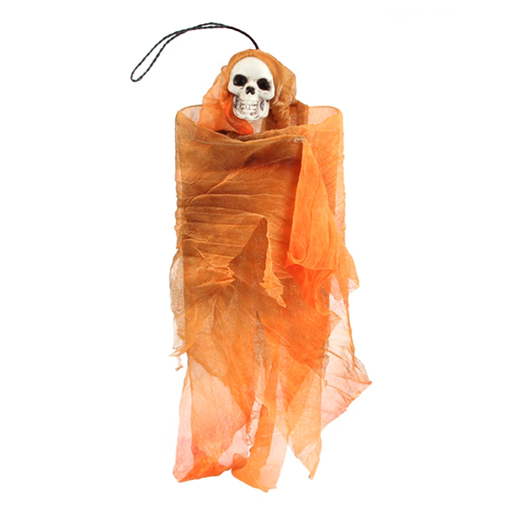 Halloween Scary Skull Doll Haunted House Spooky Creepy Novelty Halloween Decoration Prop (Orange)