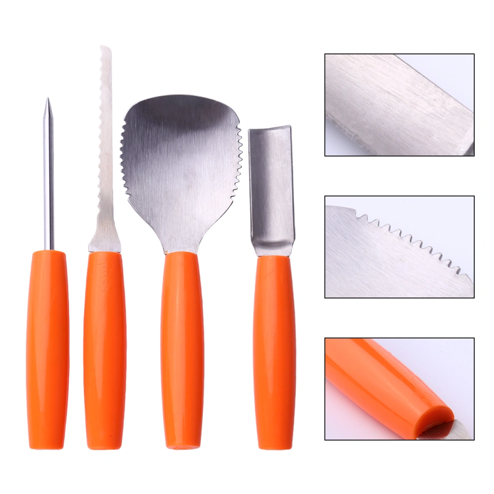 4 Pcs Professional Stainless Steel Pumpkin Carving Tools for Halloween Decor