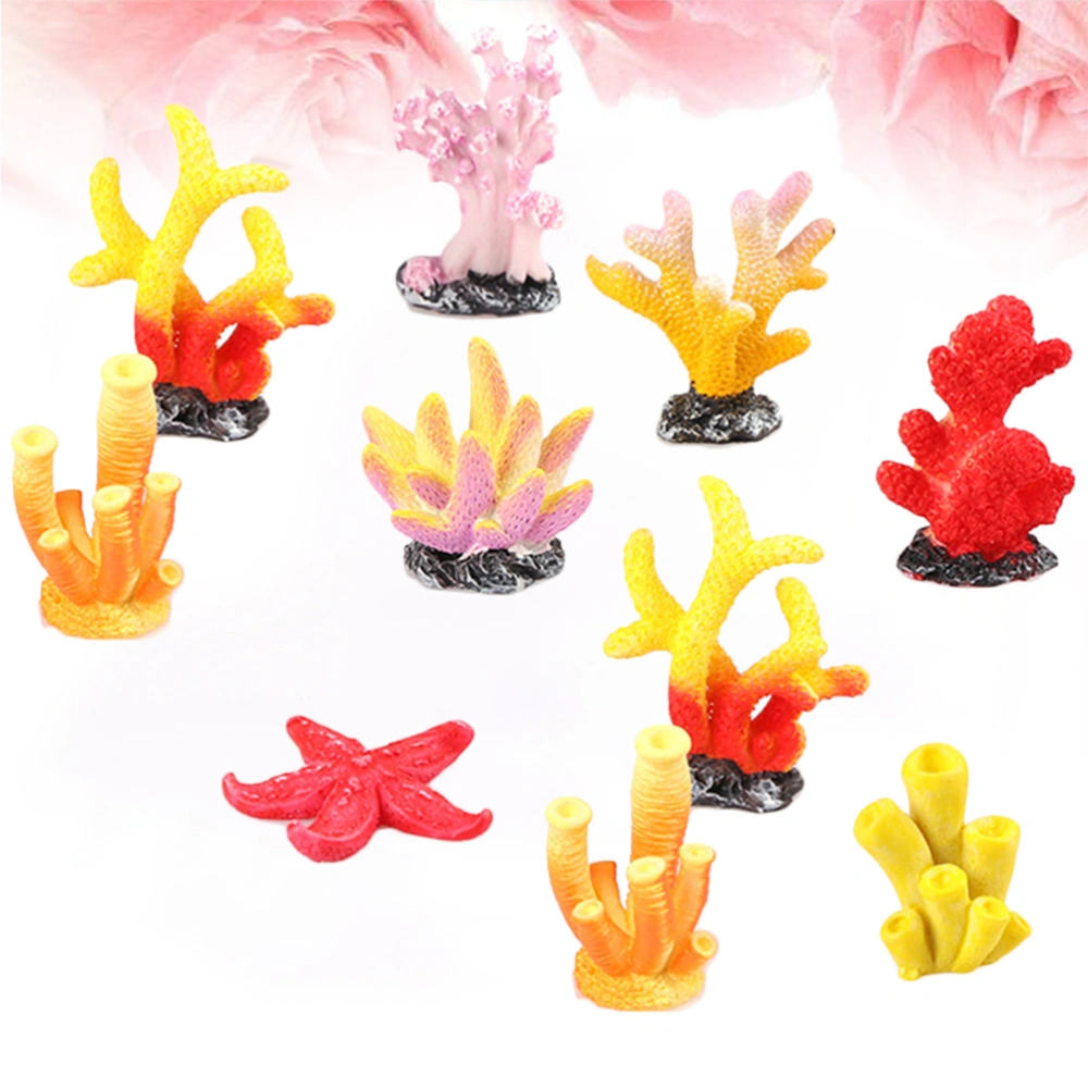 10pcs Artificial Coral Aquarium Coral Ornament Resin Coral Landscape Fish Tank Coral Decor (Random Style)