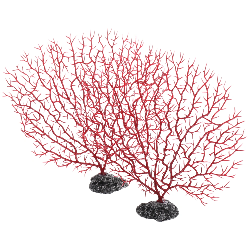 2pcs Fish Tank Simulation Sea Fan Corals Plastic Water Plant Decor (Medium Size)