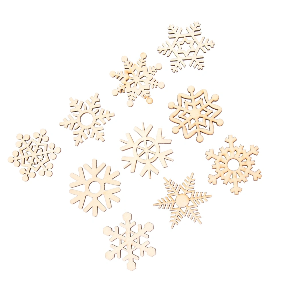 10pcs Christmas Wooden Snowflakes Hanging Ornament Decoration Drop Pendants (Wood Color)