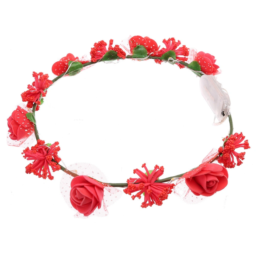 LED Rose Flower Leis Holiday Decorative Necklaces Accessories Party Supplies (Red)