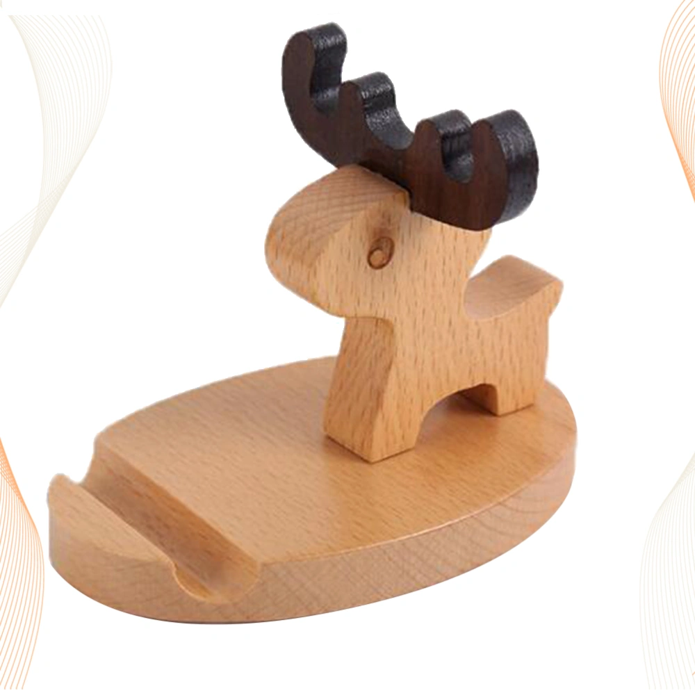 Adorable Deer Cell Phone Holder with Wooden Base Universal Smartphone Stand Desktop Phone Bracket for Office Dormitory Home - Deer with Antler