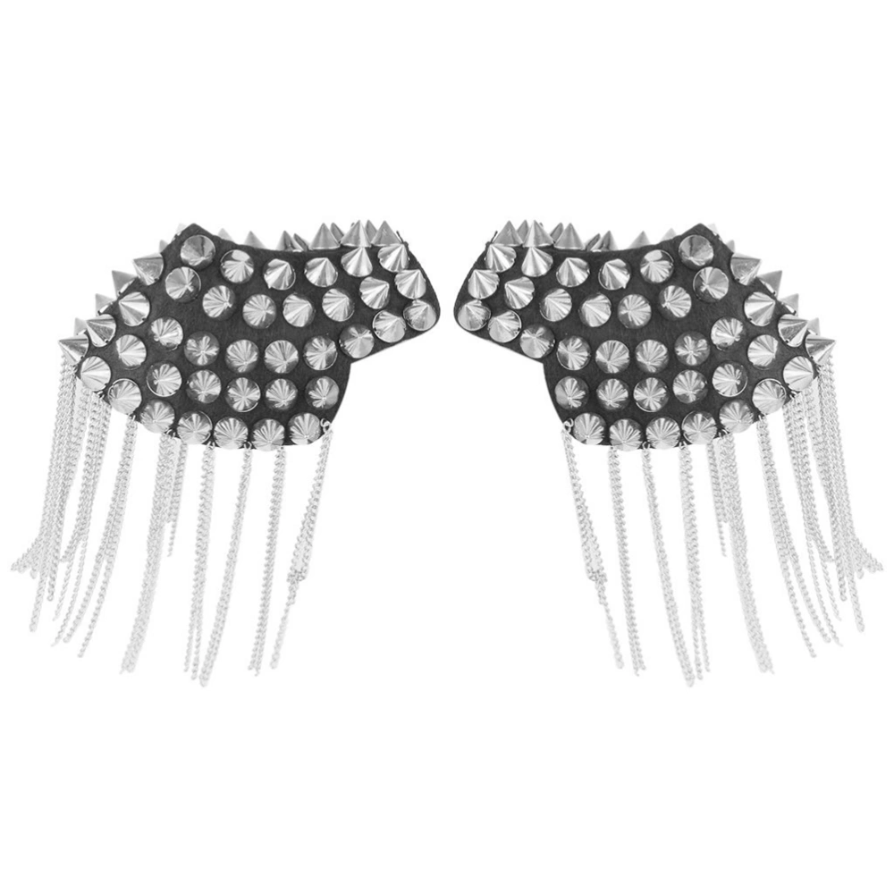 Pair of Rivet Tassel Chain Epaulet Shoulder Boards Badge (Silver)