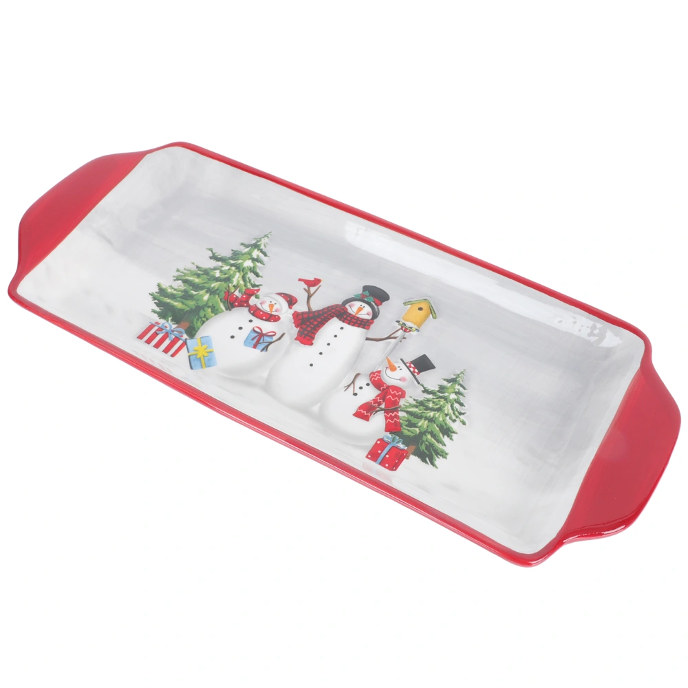 1pc Nordic Country Christmas Dessert Tray with Two Handles Ceramic Steak Tray