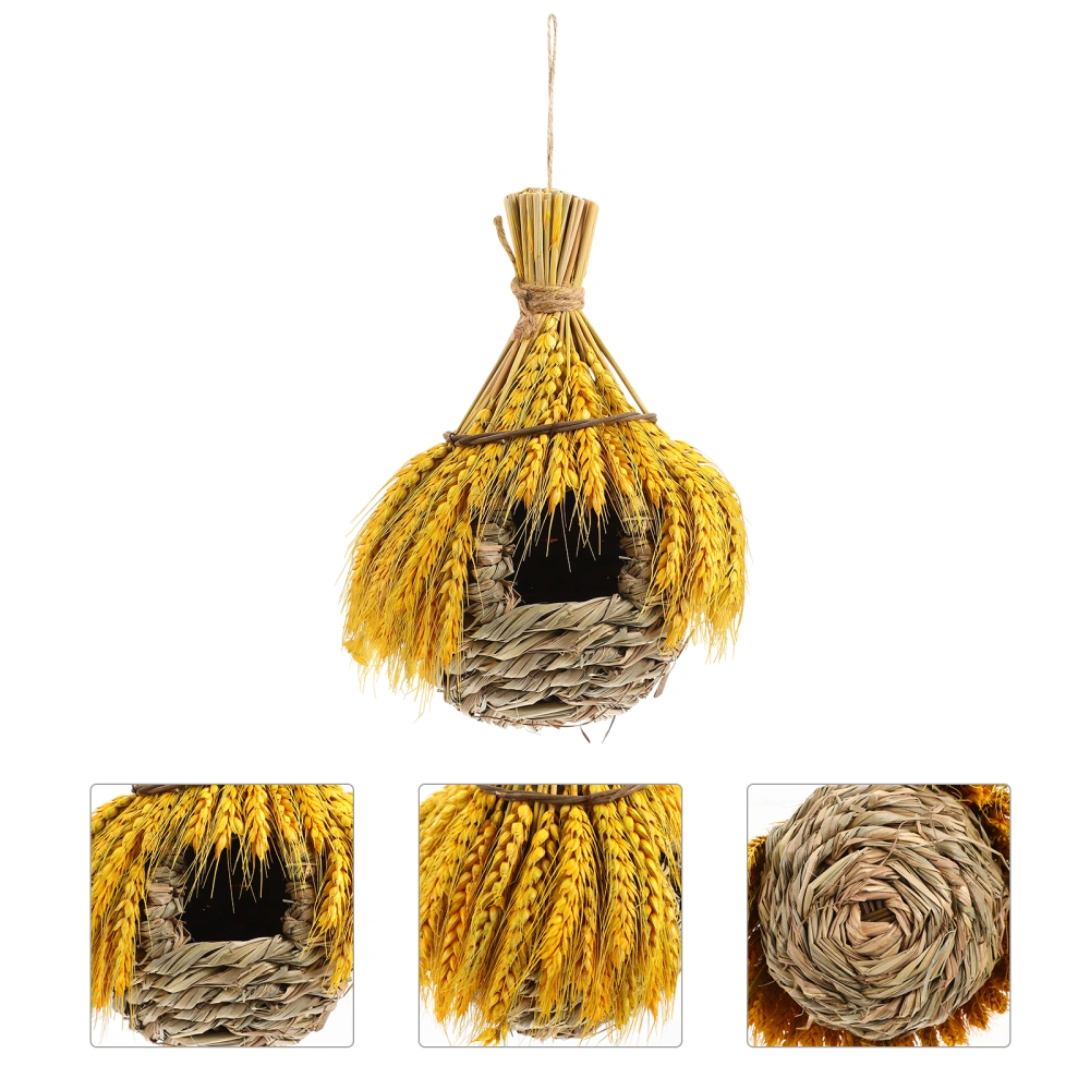 Garden Hanging Bird Nest Straw Woven Bird Nest Ornament Bird House Decor