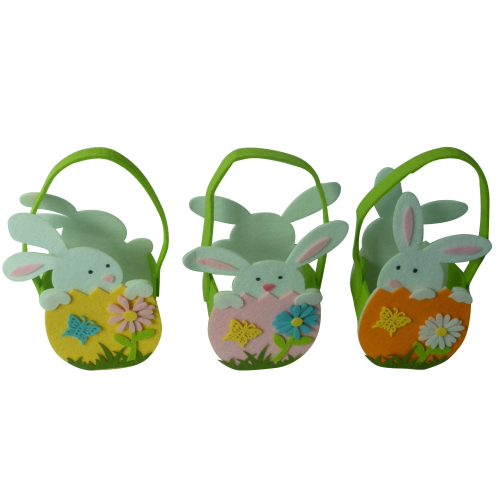 3pcs Flower Rabbit Gift Bag Cartoon Candy Bag Easter Party Candy Storage Pouch (Yellow, Pink, Orange)