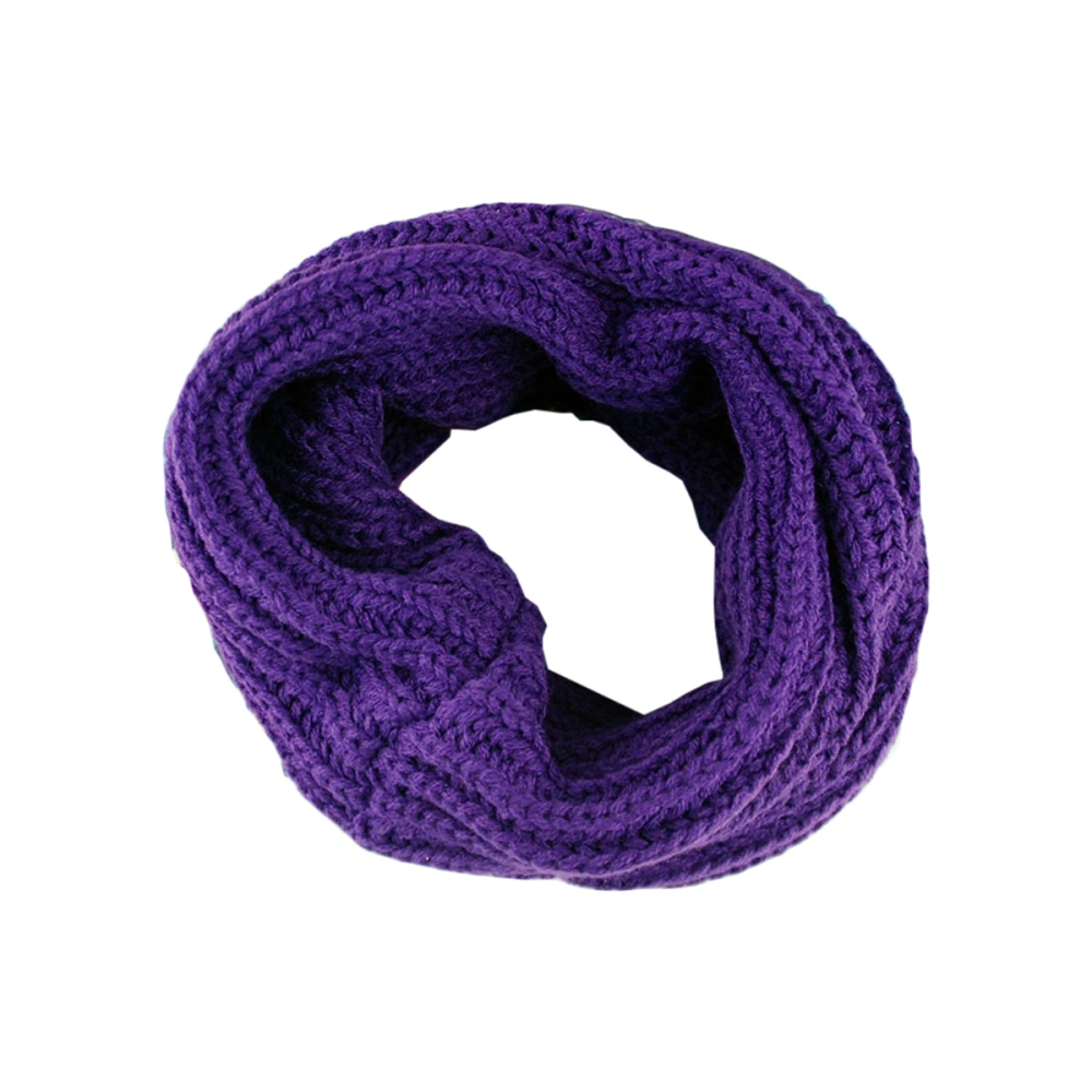 Women Winter Warm One Circle Knit Wool Blend Cowl Loop Scarf Shawl Thick Neckerchief (Purple)