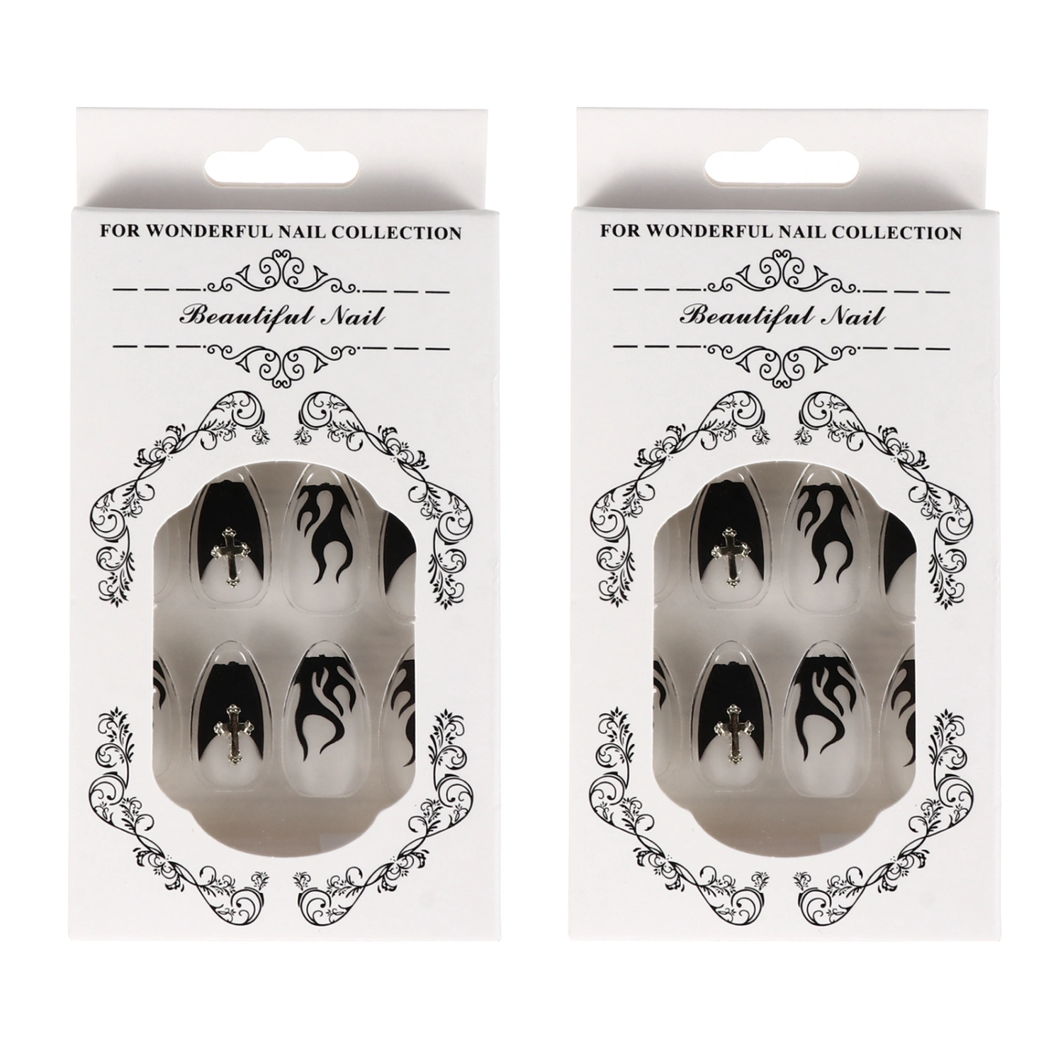 2 Boxes/48pcs Ballet Style Fake Nail Black Flame Fake Nails French Fake Nails